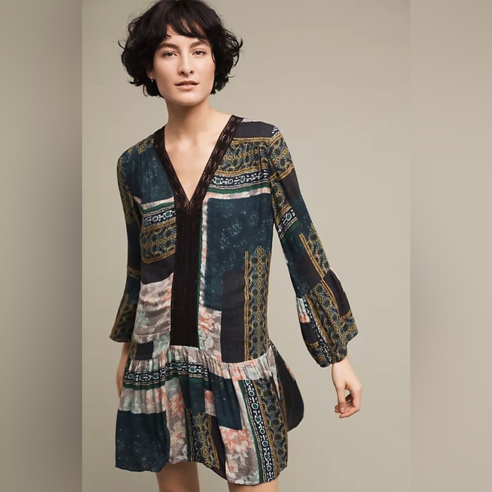 Anthropologie Maeve patchwork peasant dress